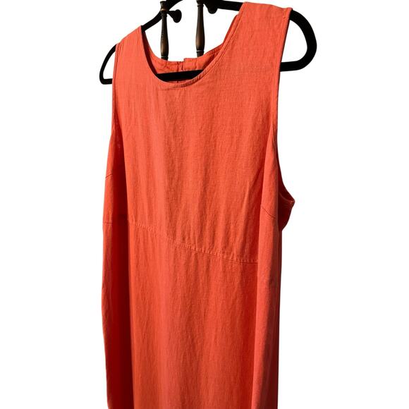 MHM Melissa Harper Coral Linen Blend SS Tank Shift Embroidered Maxi Size 16Tall - Picture 2 of 9